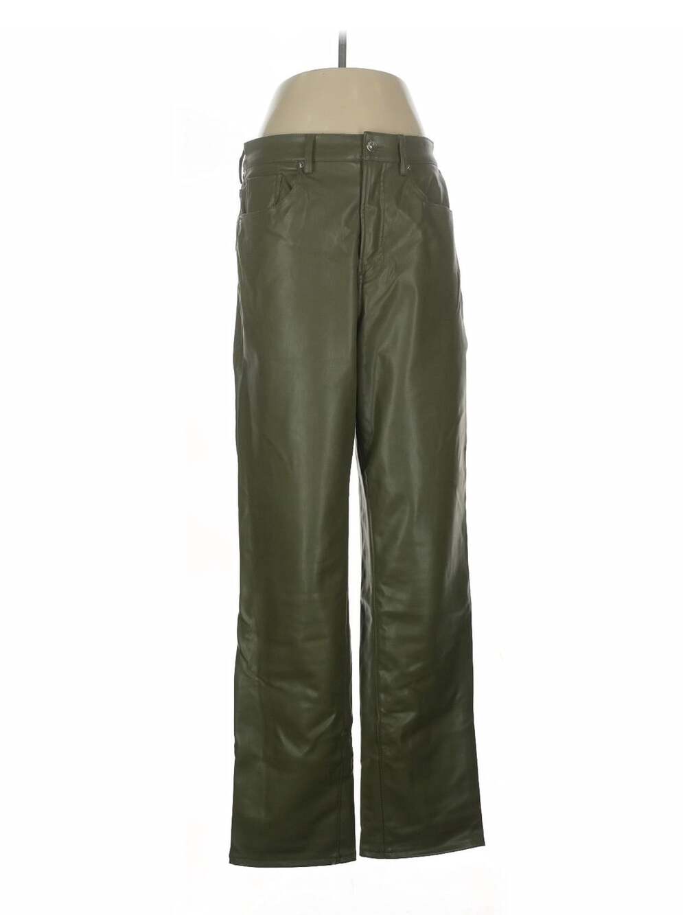 H&M Divided Faux Leather Pants Size 8 Olive Green Wide Leg Trousers